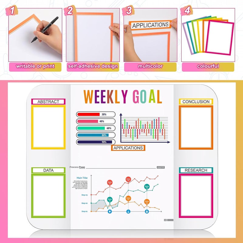 Sinload 92 Pcs Science Fair Board Supplies 60 Trim Scalloped Poster Boards 18 Presentation Subtitles 6 Project Titles 8 Letter Sticker for Classroom Display Boards(Colorful) - Image 3